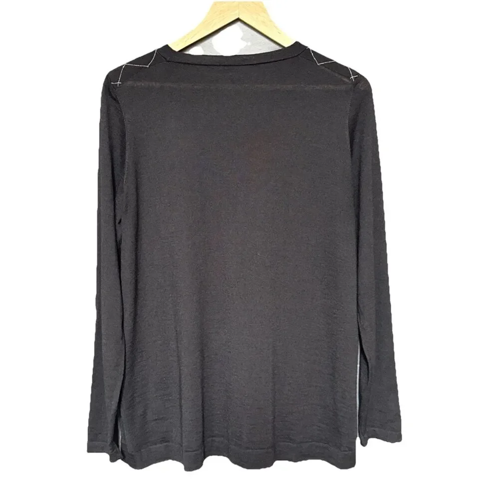 Brunello Cucinelli Cashmere Sweater Black Monili Crystal Bateau Neck L